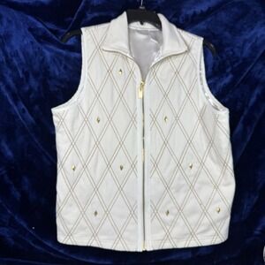 Koret K-Wear Vest Womens Size 14 Ivory Gold Thread Beaded Lined Full‎ Zip
